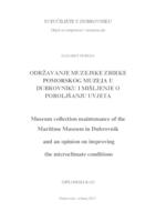 Održavanje muzejske zbirke Pomorskog muzeja u Dubrovniku i mišljenje o poboljšanju uvjeta