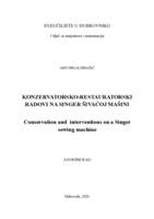 prikaz prve stranice dokumenta Konzervatorsko-restauratorski radovi na Singer šivaćoj mašini